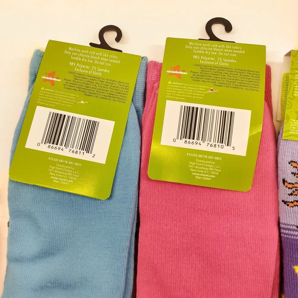 Nickelodeon Rugrats Chuckie Tommy 4 Pair Crew Socks Mens Sz 6-12 Multicolor 90s